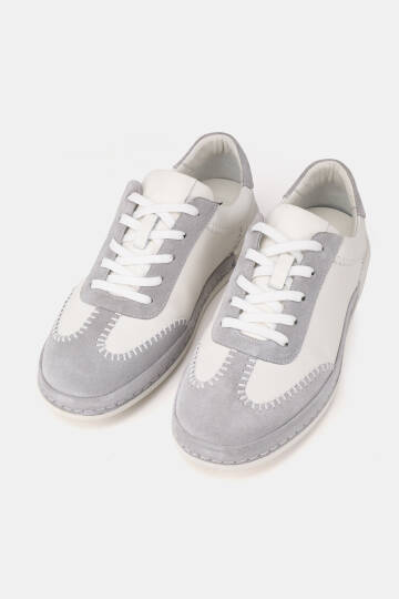 ERKEK BEYAZ - GRİ SÜET HAKİKİ DOĞAL DERİ SNEAKER AYAKKABI - 2