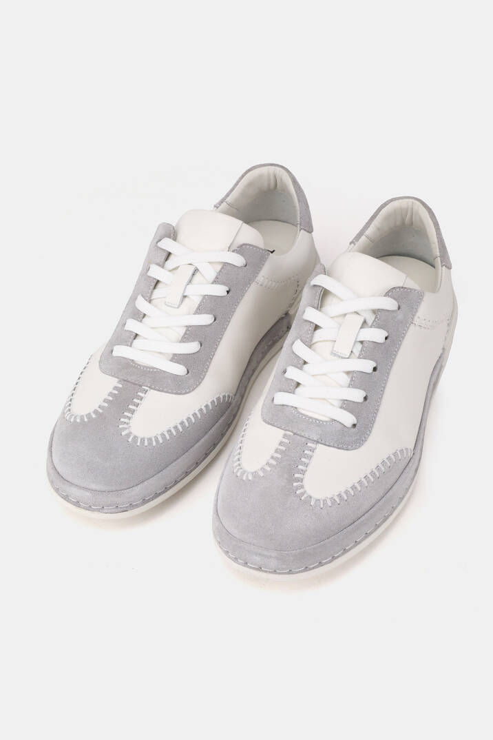ERKEK BEYAZ - GRİ SÜET HAKİKİ DOĞAL DERİ SNEAKER AYAKKABI - 2
