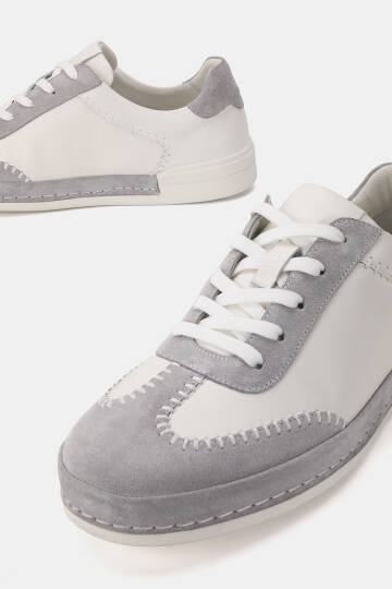 ERKEK BEYAZ - GRİ SÜET HAKİKİ DOĞAL DERİ SNEAKER AYAKKABI - 3