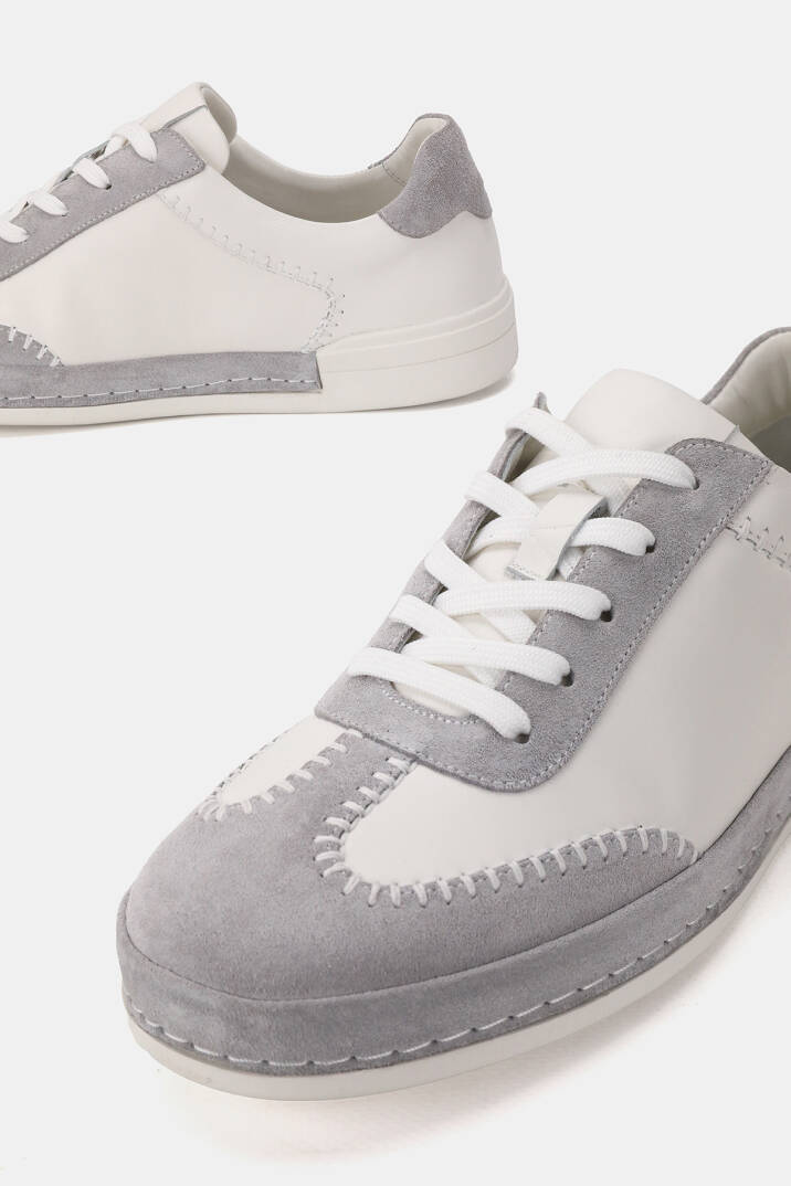 ERKEK BEYAZ - GRİ SÜET HAKİKİ DOĞAL DERİ SNEAKER AYAKKABI - 3