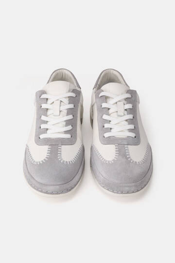 ERKEK BEYAZ - GRİ SÜET HAKİKİ DOĞAL DERİ SNEAKER AYAKKABI - 4