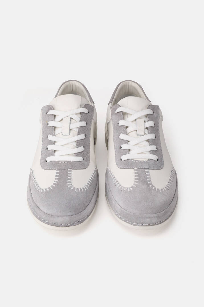 ERKEK BEYAZ - GRİ SÜET HAKİKİ DOĞAL DERİ SNEAKER AYAKKABI - 4