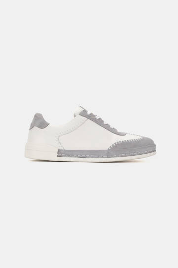 ERKEK BEYAZ - GRİ SÜET HAKİKİ DOĞAL DERİ SNEAKER AYAKKABI - 5