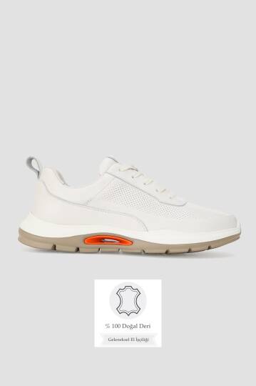 ERKEK BEYAZ HAKİKİ DERİ EVA TABAN BAĞCIKLI SNEAKER AYAKKABI - 1