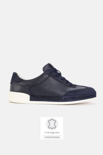 ERKEK LACİVERT SÜET HAKİKİ DOĞAL DERİ SNEAKER AYAKKABI