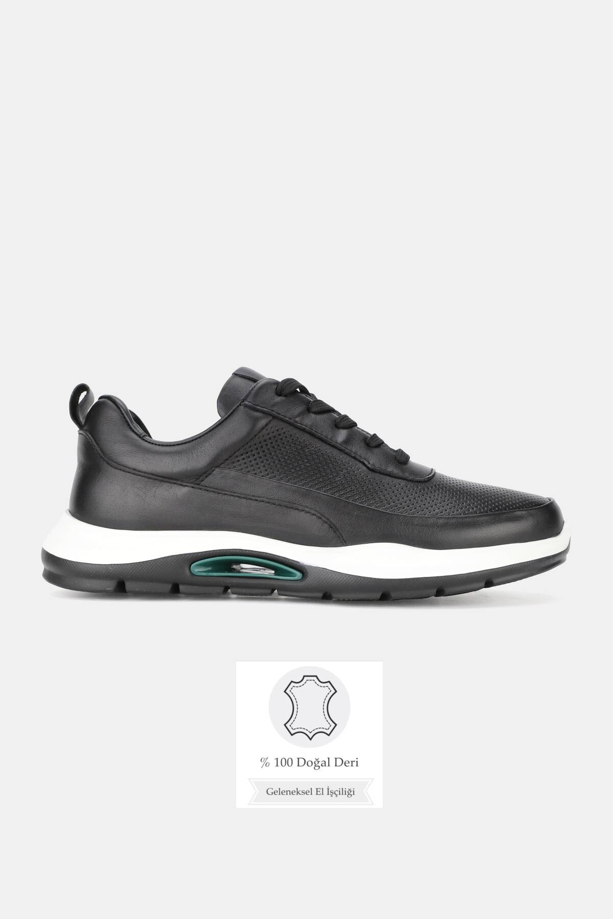 ERKEK SİYAH HAKİKİ DERİ EVA TABAN BAĞCIKLI SNEAKER AYAKKABI