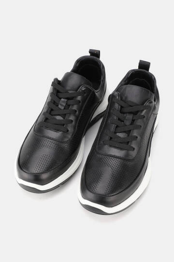 ERKEK SİYAH HAKİKİ DERİ EVA TABAN BAĞCIKLI SNEAKER AYAKKABI - 2
