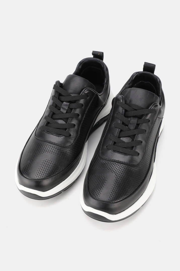 ERKEK SİYAH HAKİKİ DERİ EVA TABAN BAĞCIKLI SNEAKER AYAKKABI - 2