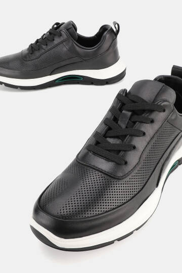 ERKEK SİYAH HAKİKİ DERİ EVA TABAN BAĞCIKLI SNEAKER AYAKKABI - 3