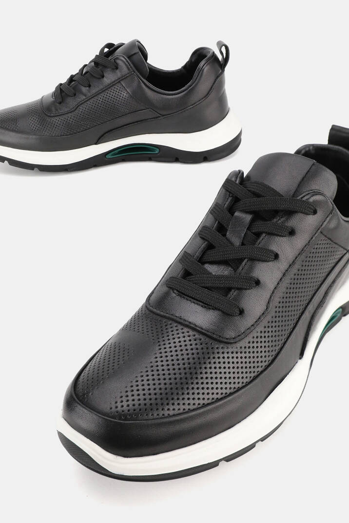 ERKEK SİYAH HAKİKİ DERİ EVA TABAN BAĞCIKLI SNEAKER AYAKKABI - 3