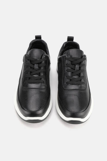 ERKEK SİYAH HAKİKİ DERİ EVA TABAN BAĞCIKLI SNEAKER AYAKKABI - 4