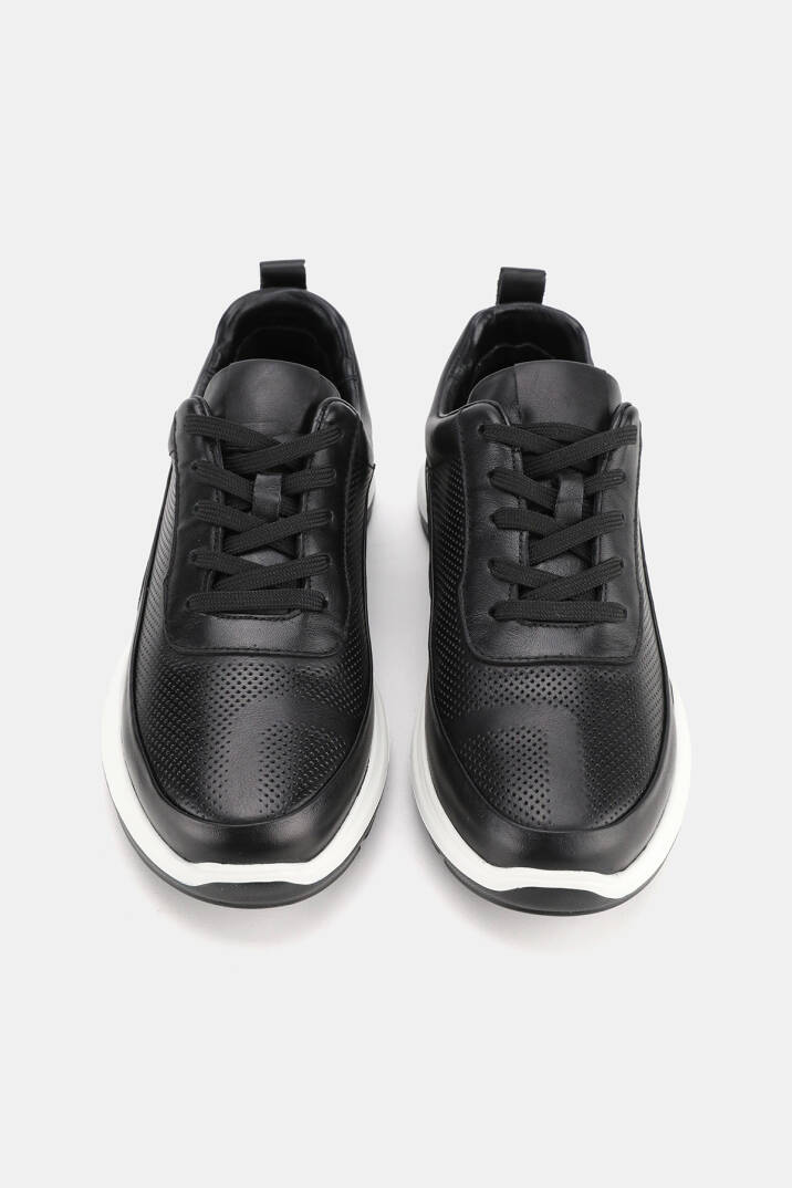 ERKEK SİYAH HAKİKİ DERİ EVA TABAN BAĞCIKLI SNEAKER AYAKKABI - 4