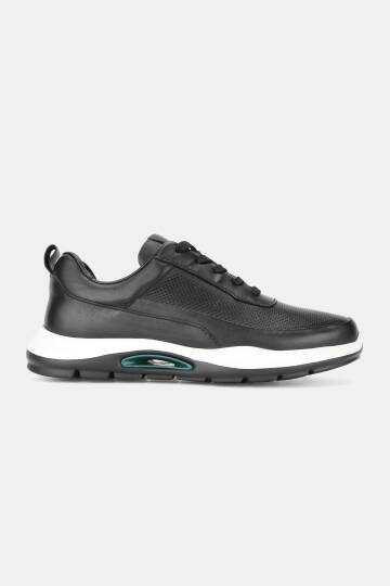 ERKEK SİYAH HAKİKİ DERİ EVA TABAN BAĞCIKLI SNEAKER AYAKKABI - 5