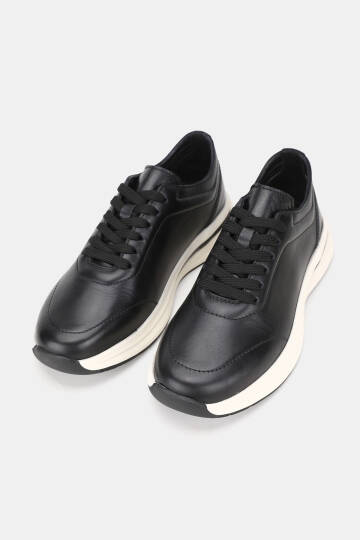 ERKEK SİYAH HAKİKİ DOĞAL DERİ EVA TABANLI BAĞCIKLI AYAKKABI - 2
