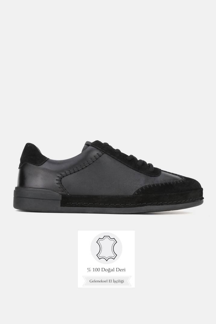 ERKEK SİYAH SÜET HAKİKİ DOĞAL DERİ SNEAKER AYAKKABI - 1