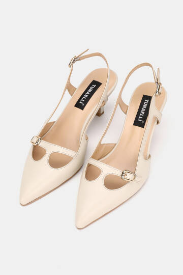 KADIN BEJ HAKİKİ DOĞAL DERİ 35-41 NUMARA ARKASI AÇIK TOPUKLU AYAKKABI - 2