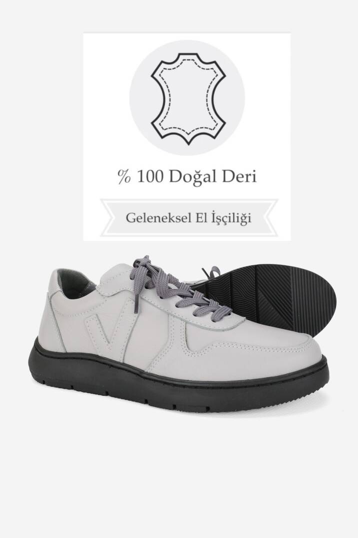 KADIN GRİ HAKİKİ DERİ 36-41 NUMARA BAĞCIKLI DÜZ TABANLI OXFORD AYAKKABI - 1