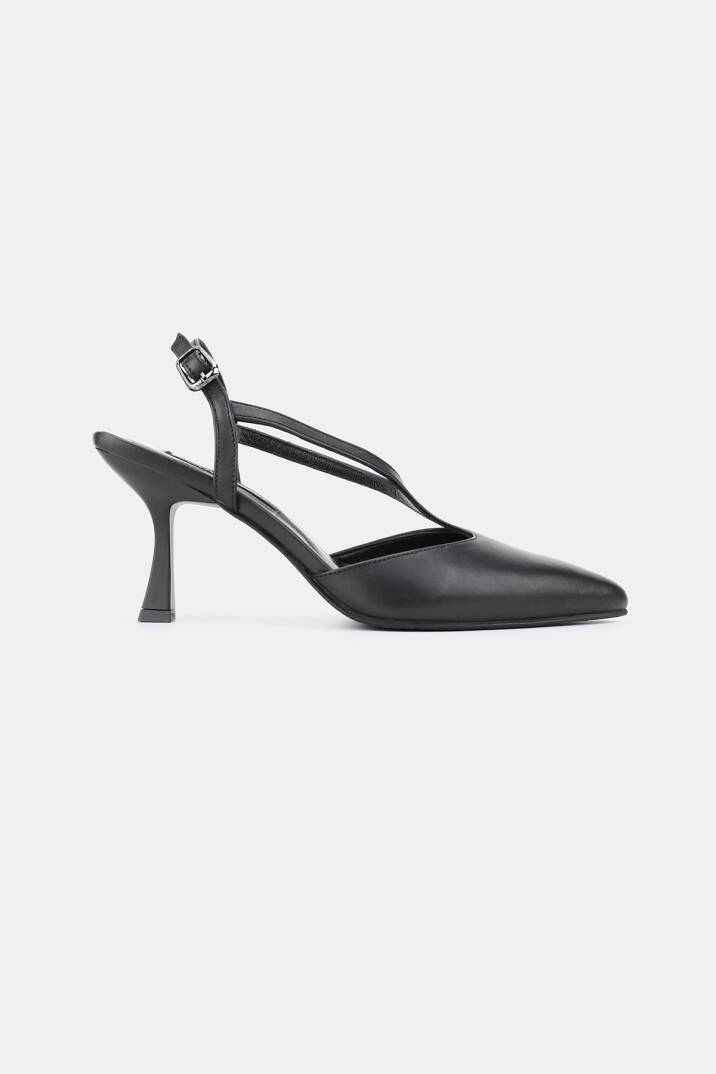KADIN SİYAH HAKİKİ DOĞAL DERİ 35-41 NUMARA TOPUKLU ARKA AÇIK AYAKKABI - 5