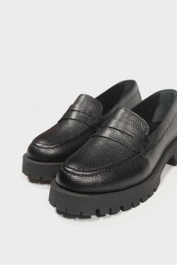 KADIN SİYAH HAKİKİ DOĞAL DERİ LOAFER AYAKKABI - 3