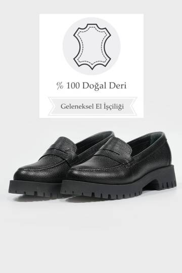 KADIN SİYAH HAKİKİ DOĞAL DERİ LOAFER AYAKKABI - 5