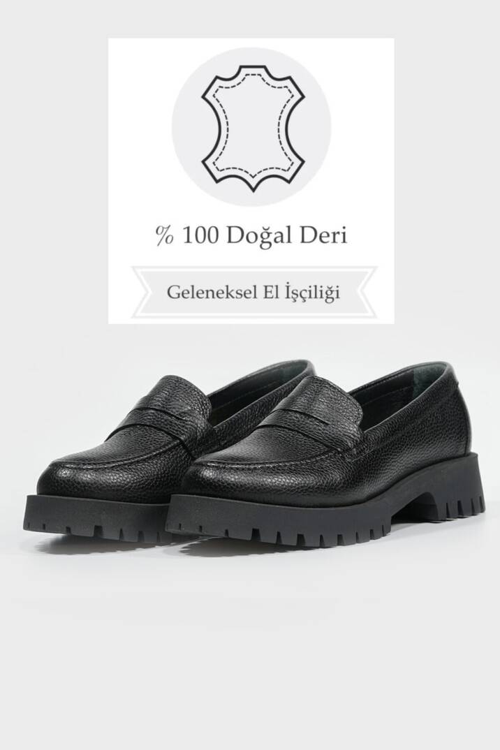 KADIN SİYAH HAKİKİ DOĞAL DERİ LOAFER AYAKKABI - 5