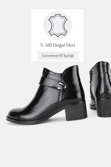 KADIN SİYAH RUGAN HAKİKİ DOĞAL DERİ 36-41 NUMARA KISA TOPUKLU BOT & BOOTİE - 3