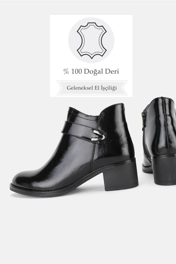 KADIN SİYAH RUGAN HAKİKİ DOĞAL DERİ 36-41 NUMARA KISA TOPUKLU BOT & BOOTİE - 3